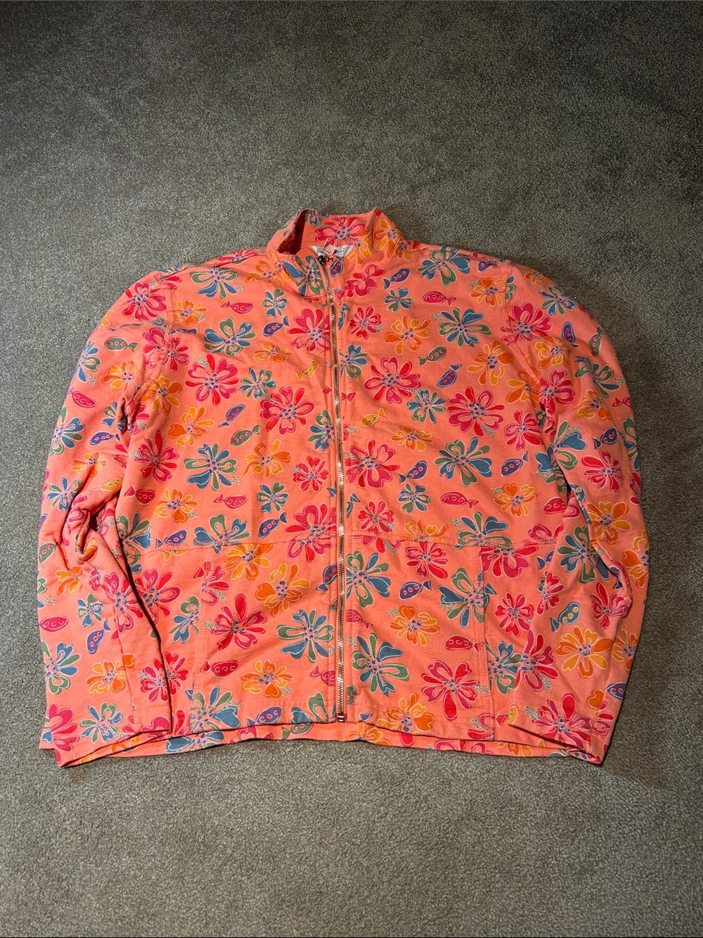 fresh produce Coral Floral Zip-Up Jacket